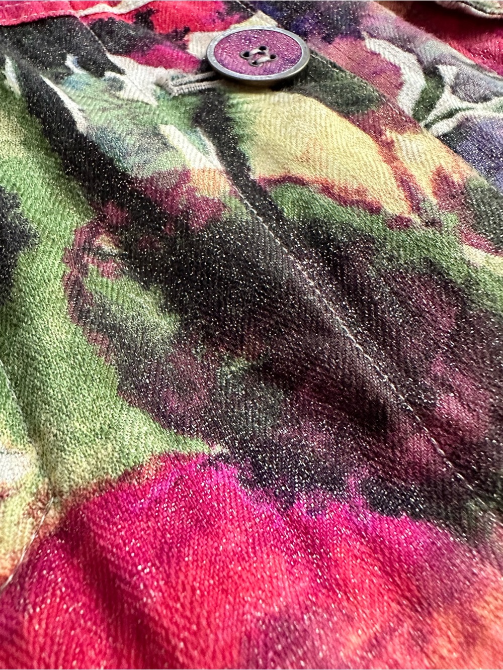 Chico's Size 3/XL Multicolor Watercolor Linen Cotton Floral Button Wearable Art - Picture 6 of 8